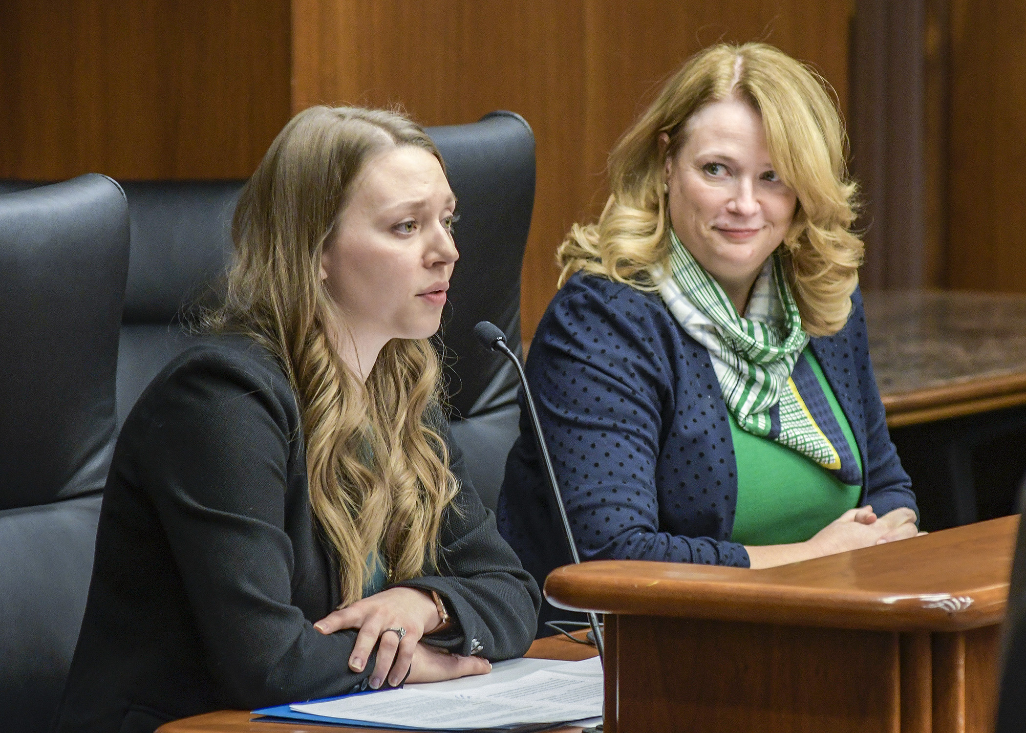 Emily Myatt of the American Cancer Society Cancer Action Network testifies before the House Health and Human Services Policy Committee Feb. 12 in support of a bill that would add certain limits to the use of electronic cigarettes. Photo by Andrew VonBank